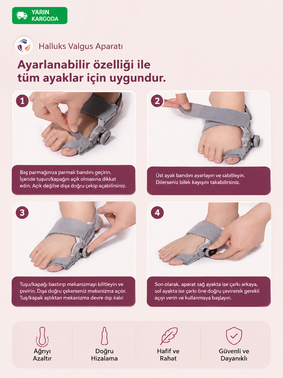 Profesyonel Halluks Valgus Ayak Başparmağı Düzeltici – Ayarlanabilir Ortopedik Ayak Aparatı